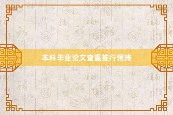 本科毕业论文查重推行领略